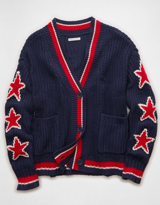 AE Oversized Star Graphic Cardigan Sweater | American Eagle