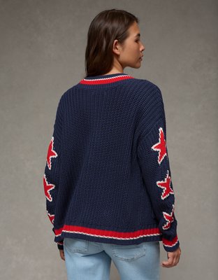 AE Oversized Star Graphic Cardigan Sweater