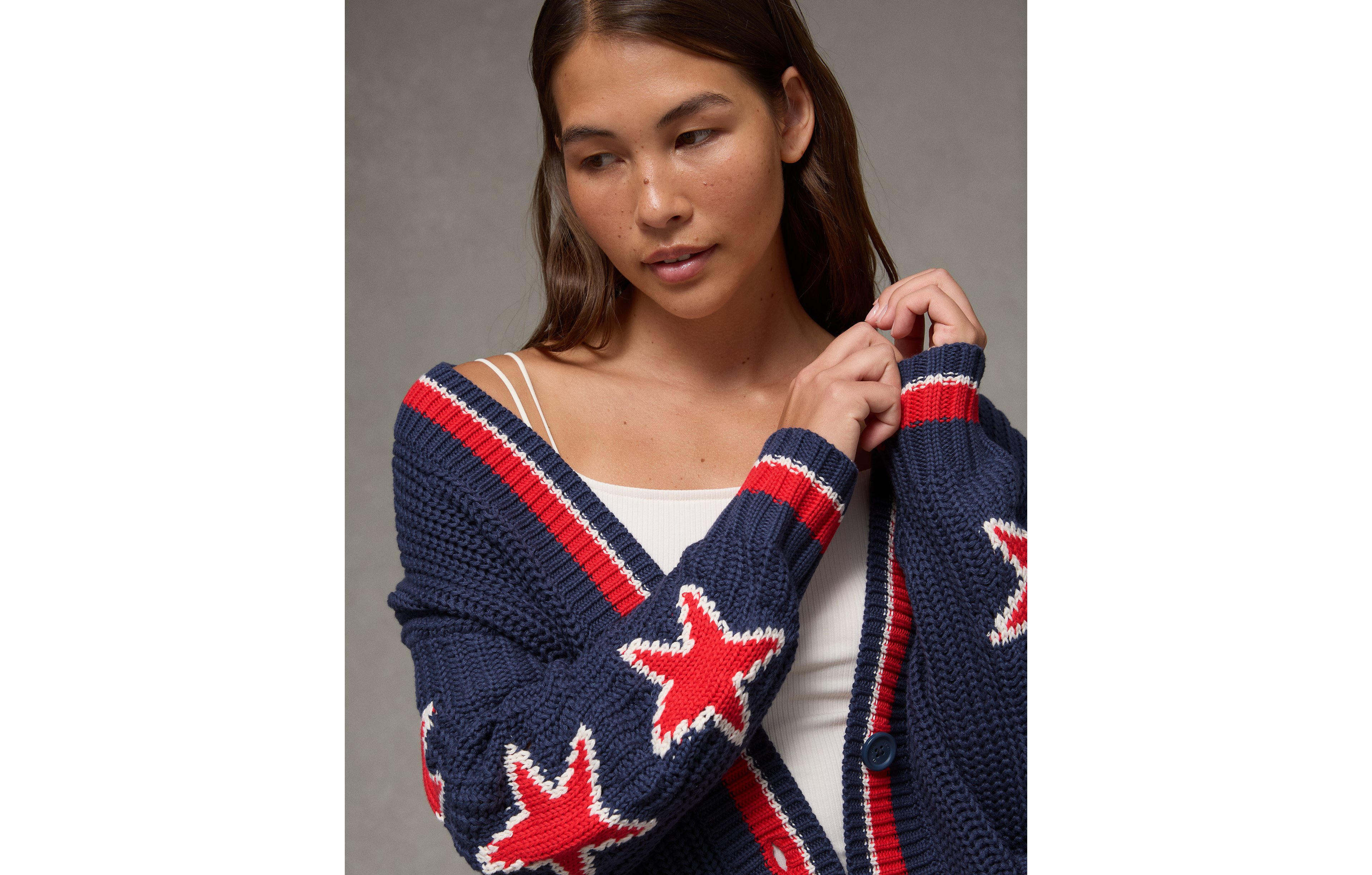 AE Oversized Star Graphic Cardigan Sweater