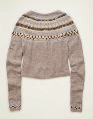 AE Whoa So Soft Shrunken Fairisle Cardigan Sweater
