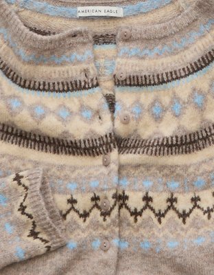 AE Whoa So Soft Shrunken Fairisle Cardigan Sweater