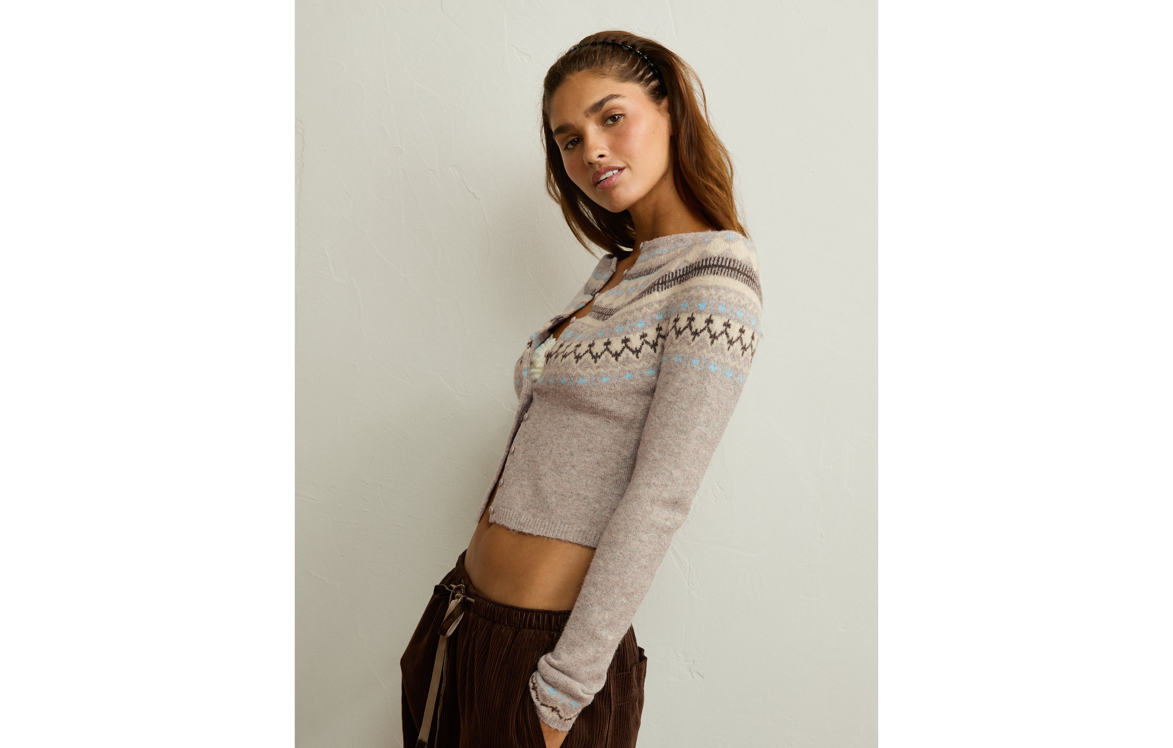 AE Whoa So Soft Shrunken Fairisle Cardigan Sweater