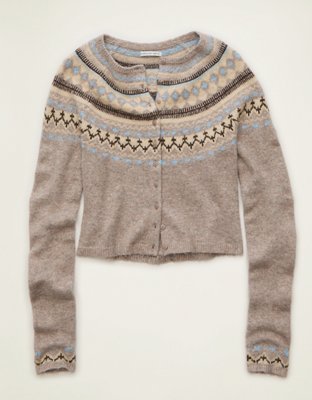 AE Whoa So Soft Shrunken Fairisle Cardigan Sweater