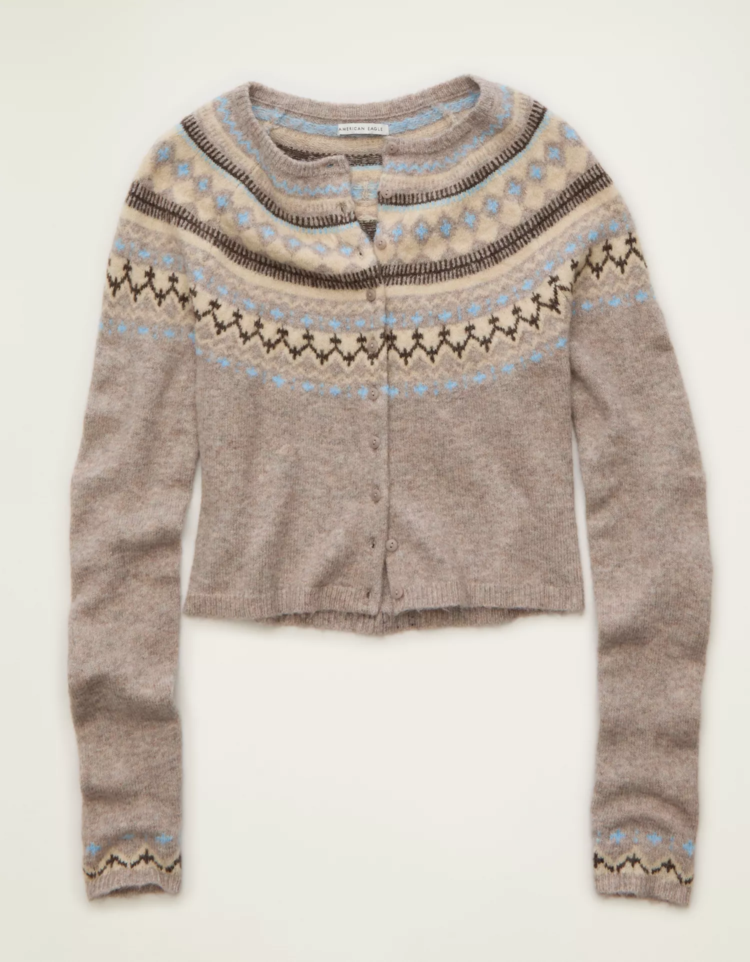 AE Whoa So Soft Shrunken Fairisle Cardigan Sweater - thumbnail 3