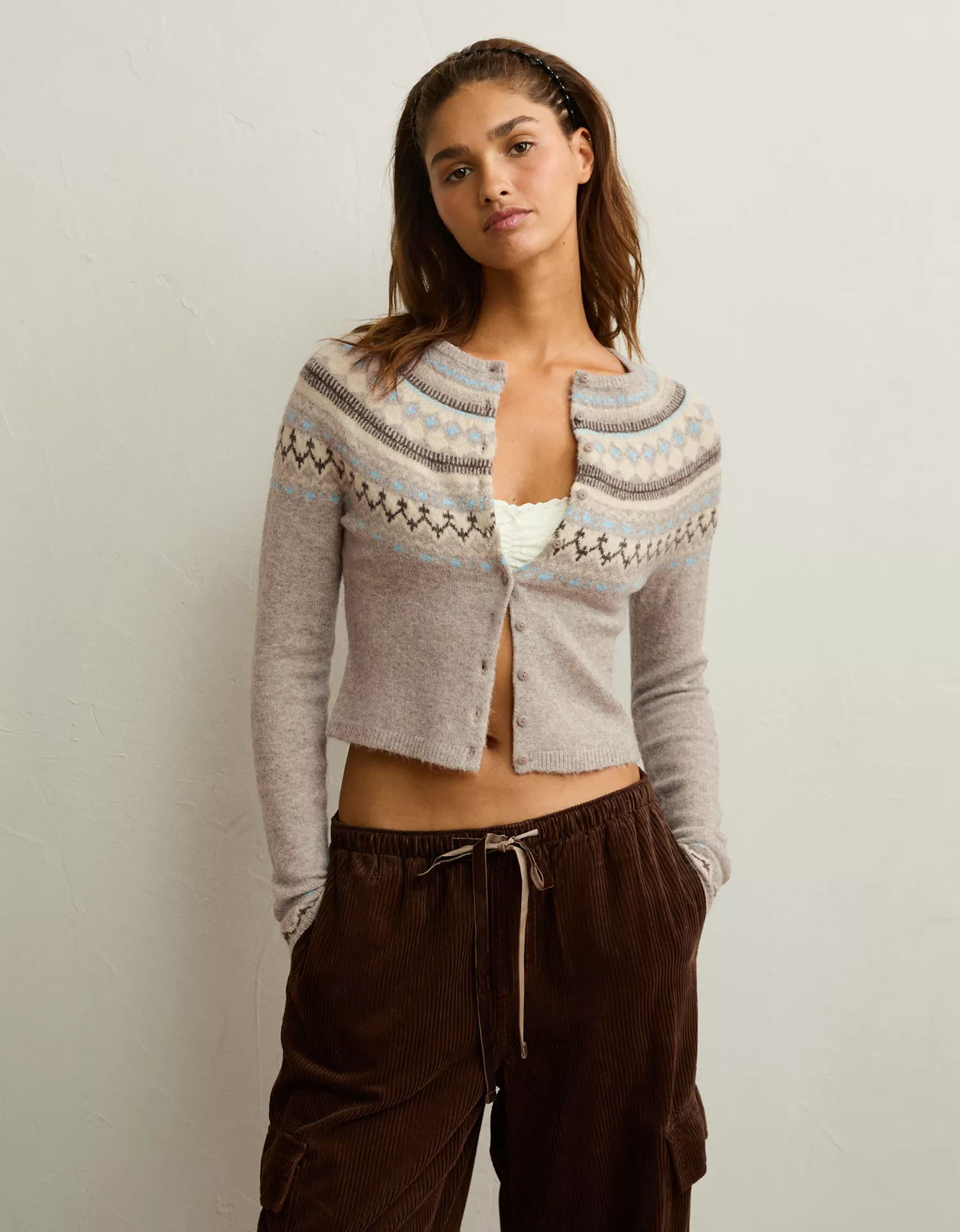 AE Whoa So Soft Shrunken Fairisle Cardigan Sweater - thumbnail 8