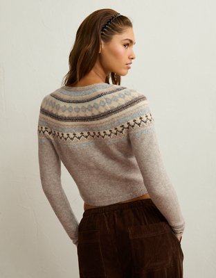 AE Whoa So Soft Shrunken Fairisle Cardigan Sweater