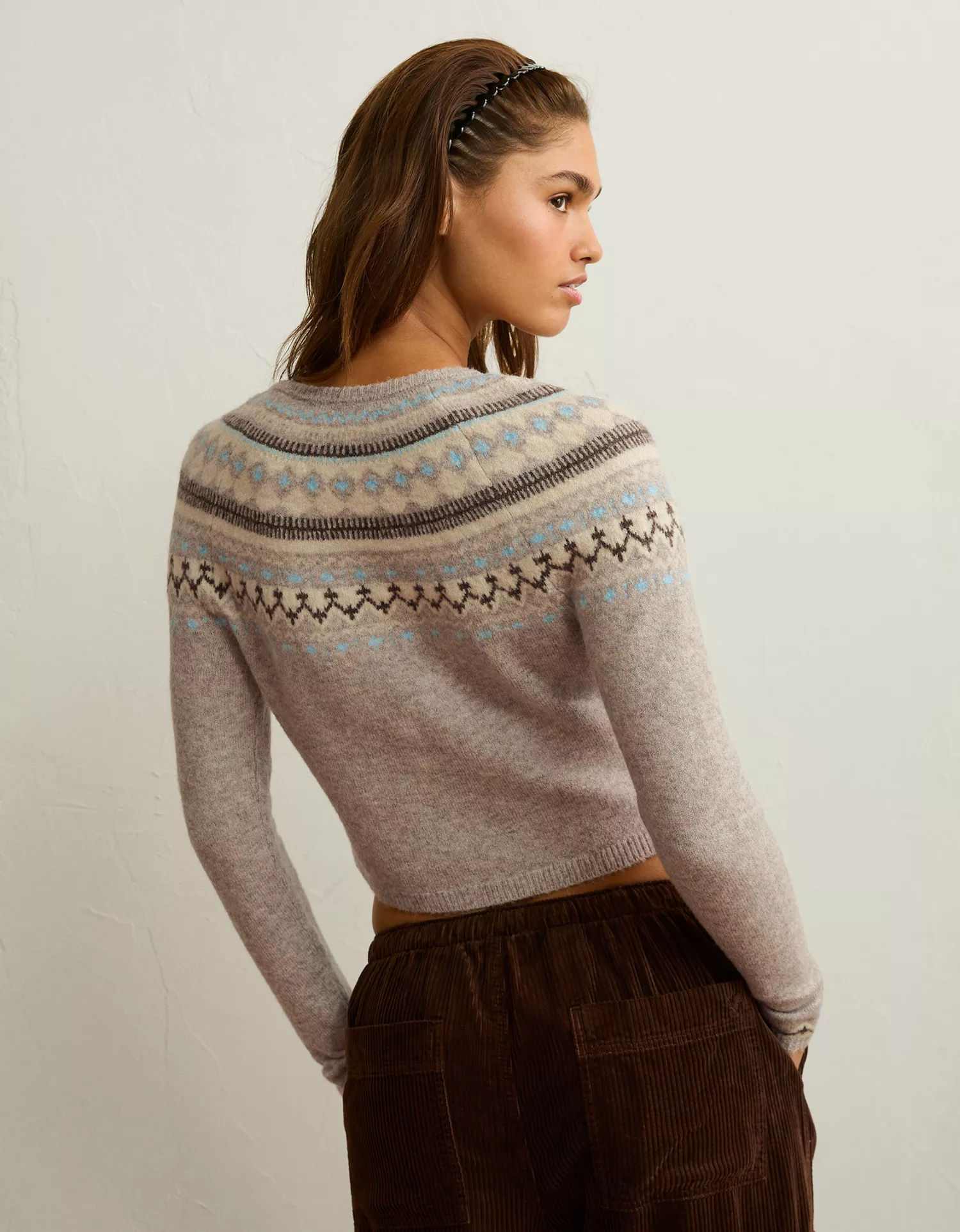 AE Whoa So Soft Shrunken Fairisle Cardigan Sweater - thumbnail 2