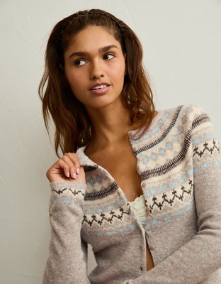 AE Whoa So Soft Shrunken Fairisle Cardigan Sweater