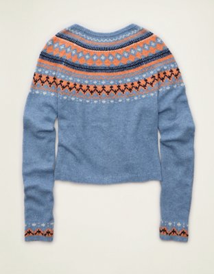 AE Whoa So Soft Shrunken Fairisle Cardigan Sweater