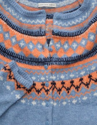 AE Whoa So Soft Shrunken Fairisle Cardigan Sweater