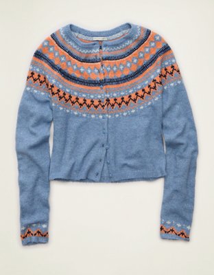 AE Whoa So Soft Shrunken Fairisle Cardigan Sweater