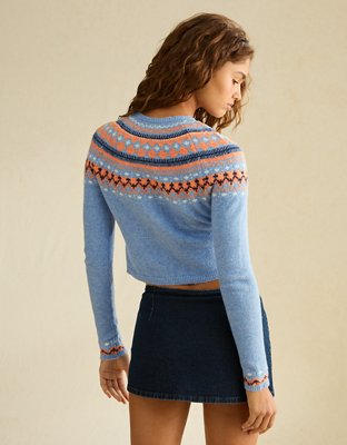 AE Whoa So Soft Shrunken Fairisle Cardigan Sweater