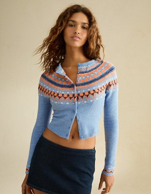 AE Whoa So Soft Shrunken Fairisle Cardigan Sweater