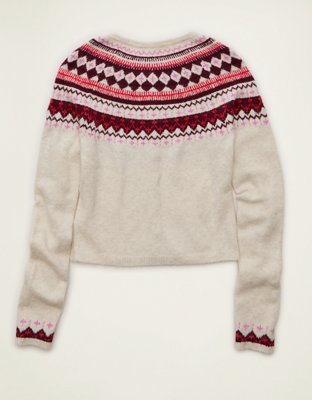 AE Whoa So Soft Shrunken Fairisle Cardigan Sweater