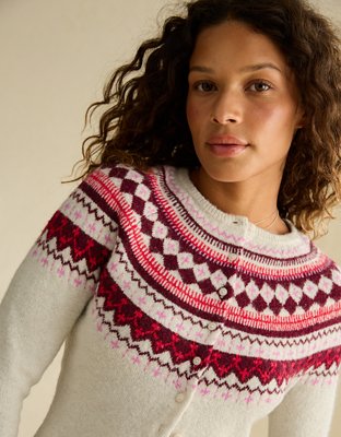 AE Whoa So Soft Shrunken Fairisle Cardigan Sweater