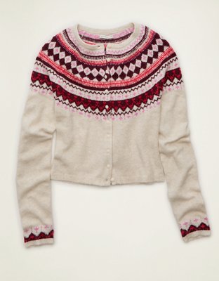 AE Whoa So Soft Shrunken Fairisle Cardigan Sweater