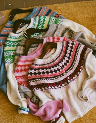 AE Whoa So Soft Shrunken Fairisle Cardigan Sweater