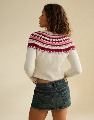 AE Whoa So Soft Shrunken Fairisle Cardigan Sweater