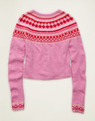 AE Whoa So Soft Shrunken Fairisle Cardigan Sweater