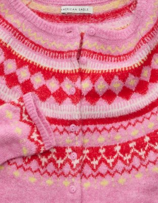 AE Whoa So Soft Shrunken Fairisle Cardigan Sweater