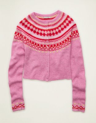 AE Whoa So Soft Shrunken Fairisle Cardigan Sweater