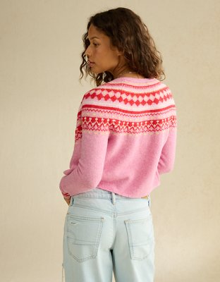 AE Whoa So Soft Shrunken Fairisle Cardigan Sweater