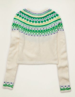 AE Whoa So Soft Shrunken Fairisle Cardigan Sweater