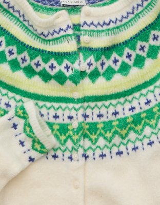 AE Whoa So Soft Shrunken Fairisle Cardigan Sweater