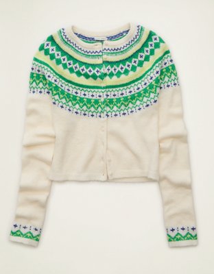 AE Whoa So Soft Shrunken Fairisle Cardigan Sweater