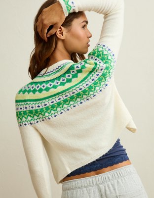 AE Whoa So Soft Shrunken Fairisle Cardigan Sweater