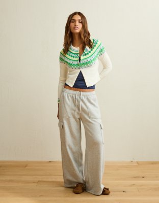 AE Whoa So Soft Shrunken Fairisle Cardigan Sweater