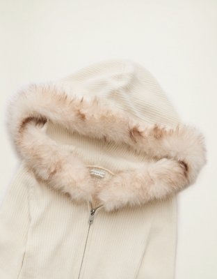 AE Faux Fur-Trim Zip-Up Sweater Hoodie