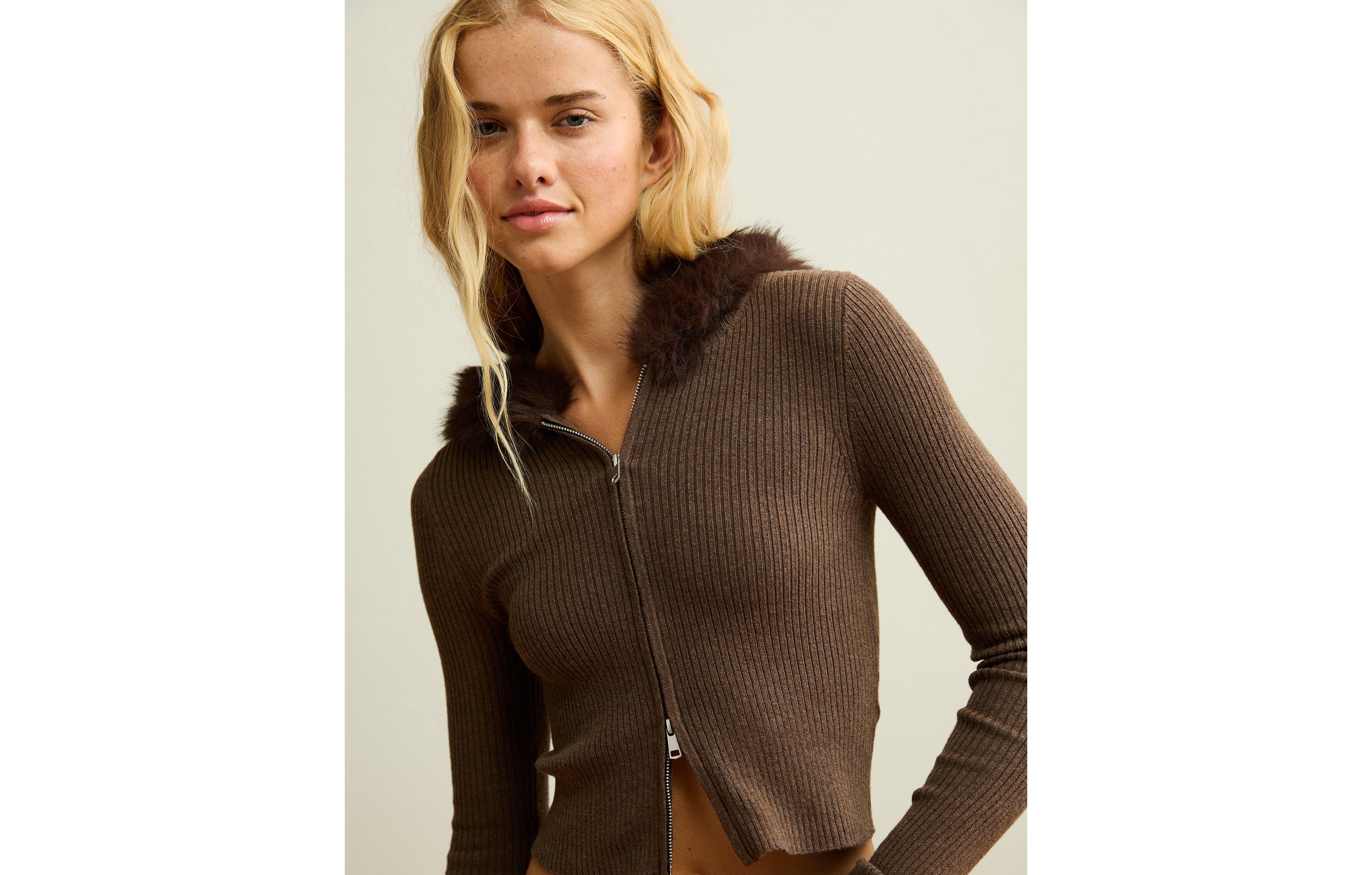 AE Faux Fur-Trim Zip-Up Sweater Hoodie