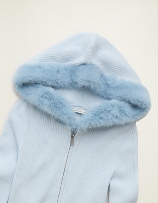 AE Faux Fur-Trim Zip-Up Sweater Hoodie