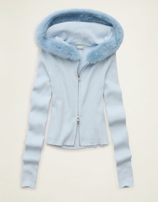 AE Faux Fur-Trim Zip-Up Sweater Hoodie