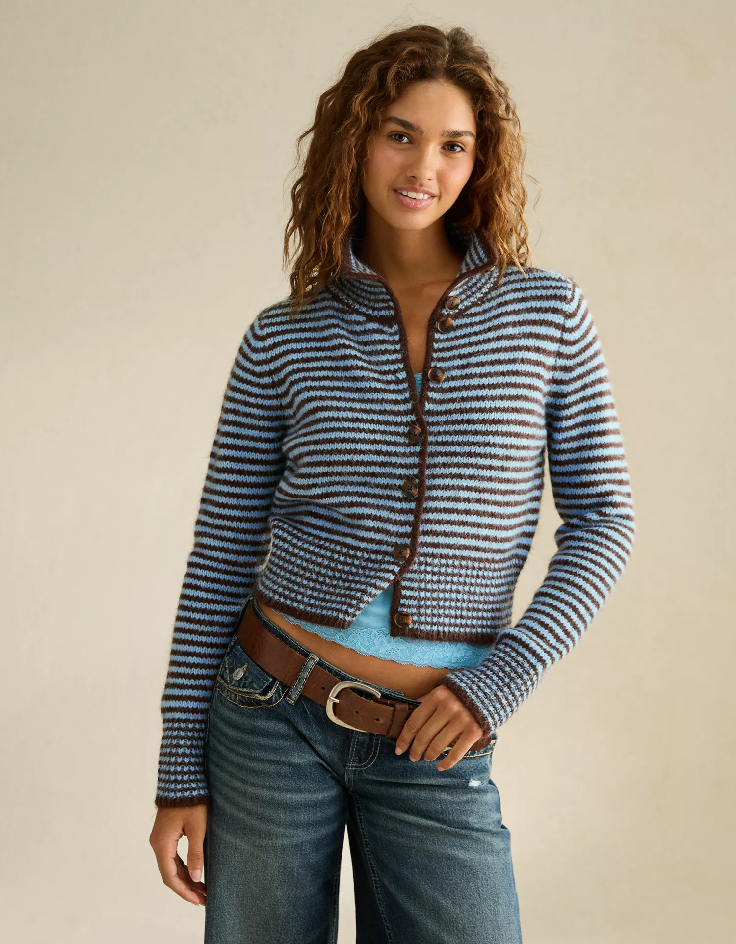 AE Mock Neck Cardigan Sweater
