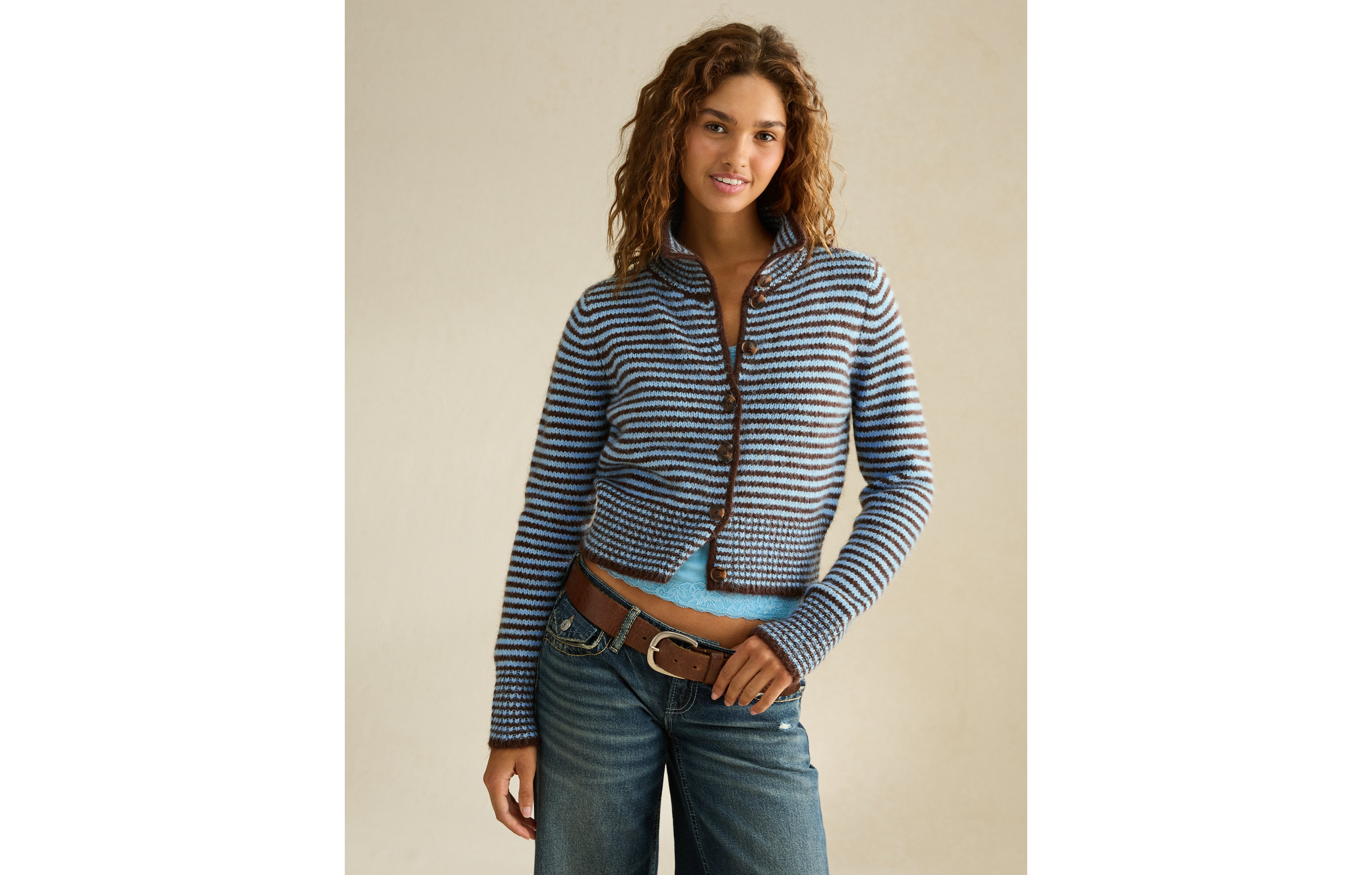 AE Mock Neck Cardigan Sweater