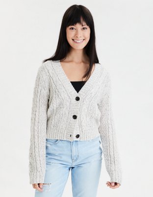 AE Cropped Cable Knit Cardigan