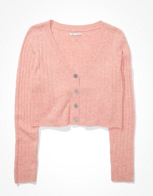 Image of AE Cropped Dreamspun Button Up Cardigan Women's Coral S