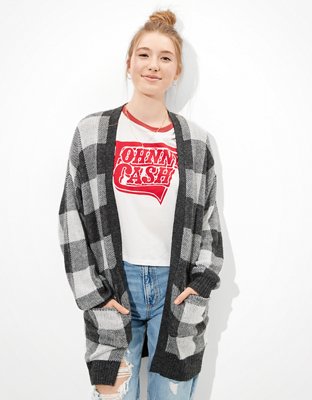 Ae oversized plaid on sale cardigan