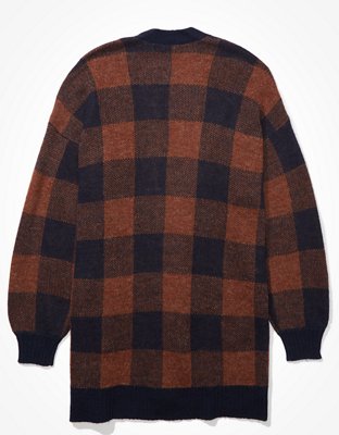 AE Oversized Plaid Cardigan | American Eagle