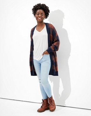 Ae oversized plaid on sale cardigan