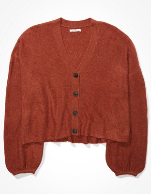 Image of AE Cropped Dreamspun Balloon Sleeve Cardigan Women's Rust XXS