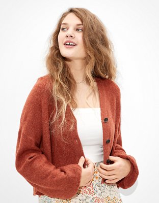 ae cropped button up cardigan
