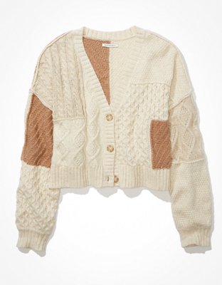 AE Boxy Patchwork Button-Up Cardigan