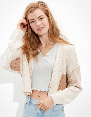 AE Boxy Patchwork Button-Up Cardigan
