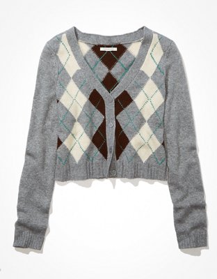 Женские кардиганы American Eagle AE Cropped Argyle Button-Up Cardigan — фото 4