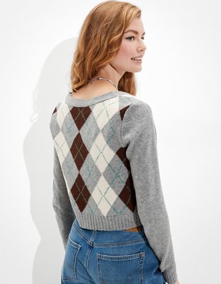 Женские кардиганы American Eagle AE Cropped Argyle Button-Up Cardigan — фото 3