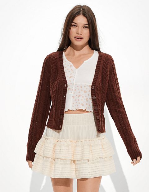Женские кардиганы American Eagle AE Cropped Button-Up Cardigan