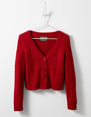 Red sweater button discount up